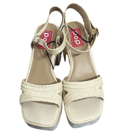 Chunky High Heels Size 10 Pop Applaud Natural Woven Buckle Closure Summer - Picture 3 of 10